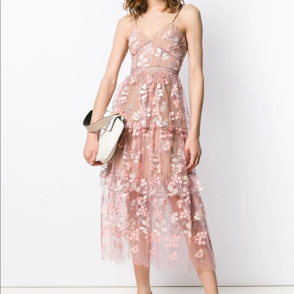 SELF-PORTRAIT floral lace panel dress
